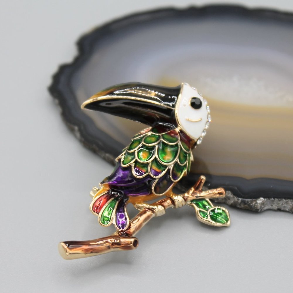 Jewelry pin brooch bird woodpecker brand colorful tropical elegant new